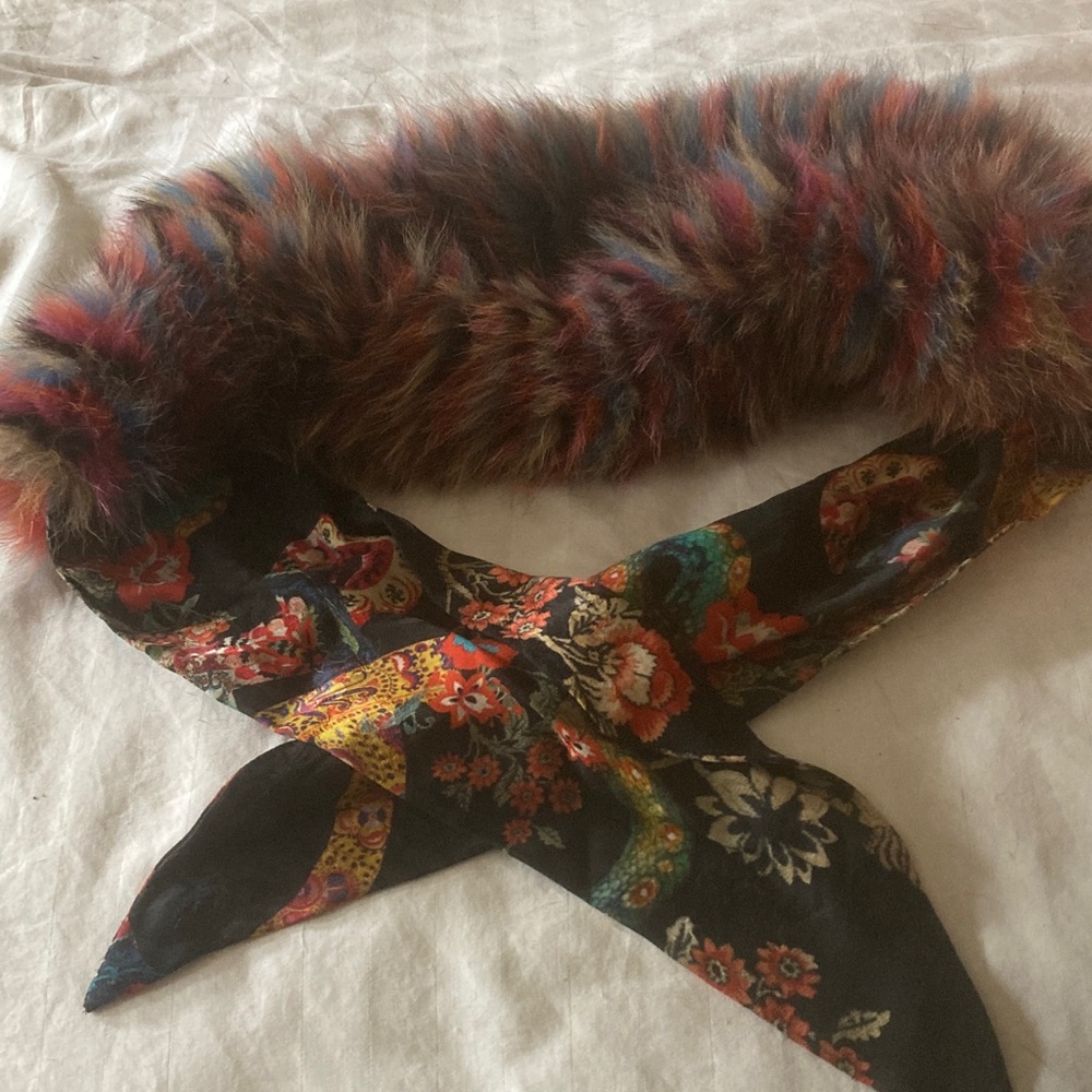 Etro Multicolor Fur and Floral Scarf
